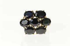 10K Yellow Gold Oval Natural Deep Navy Blue Sapphire Cluster Ring