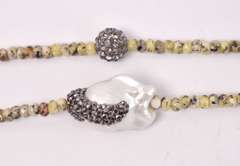 Amazing Beaded Semi-Precious Stone, Mother of Pearl and Quartz Crystal Ladies 34" Necklace