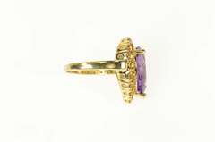 10K Yellow Gold Pear Amethyst Citrine Halo Cocktail Statement Ring