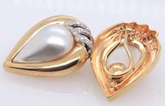 Dreamy White Gold Mabe Pearl and Diamond Clip on Earrings