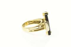 14K Yellow Gold Retro Black Onyx Diamond Accent Statement Ring