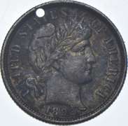1892 Barber Dime - Love Token - Holed