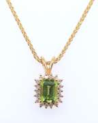 Stunning Yellow Gold Peridot and Diamond Halo Necklace