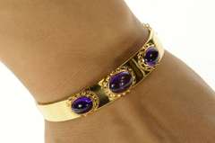 18K Yellow Gold Oval Amethyst Ornate Retro Bangle Bracelet