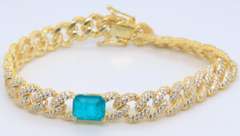 Sterling Silver Green Cubic Zirconia Curb Link Bracelet