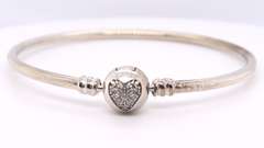 Pandora Sterling Silver You Melt My Heart Bangle Bracelet