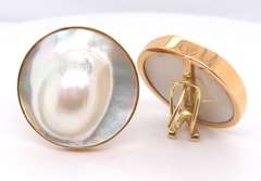 Charming Yellow Gold Bezel Set Mabe Pearl Earrings