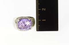 18K White Gold Amethyst Diamond Halo Loccai Design Ring