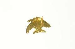 18K Yellow Gold Blue Green Enamel Garnet Eyed Fish Lapel Pin/Brooch