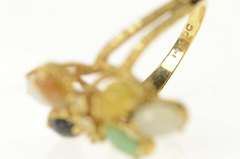 14K Yellow Gold Multi Colored Jade Diamond Cluster Bypass Ring