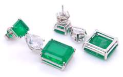 Sterling Silver Green Cubic Zirconia Dangle Earrings