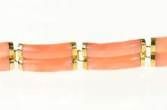14K Yellow Gold Carved Coral Chinese Happiness Symbol Bracelet