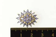 14K Yellow Gold Tanzanite Marquise Round Cluster Statement Pendant