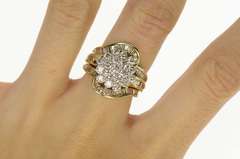 14K Yellow Gold 4.09 Ctw Round Diamond Cluster Bypass Ring