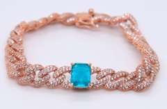 Sterling Silver Green Cubic Zirconia Curb Link Bracelet