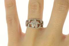 14K White Gold Pave Diamond Flower Scroll Wedding Band Ring