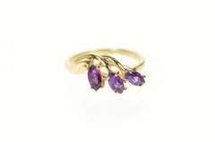 14K Yellow Gold Marquise Amethyst Three Stone Bypass Ring