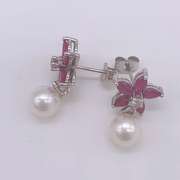 14kt Gold, Ruby, Diamond, & Pearl Earrings