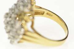 14K Yellow Gold 1.56 Ctw Diamond Cluster Round Retro Cocktail Ring