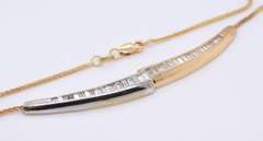 Fabulous Yellow Gold Two Tone Baguette Curved Bar Necklace
