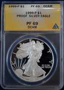 1999-P Proof American Silver Eagle ANACS PF69 DCAM.
