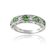 Sterling Silver 1.2ct Created Green Quartz & White Sapphire Half-Eternity Band Ring