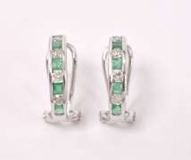 Dazzling Diamond and Emerald Earrings in 14K White Gold