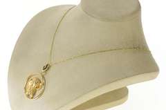 14K Yellow Gold Ornate Elephant Sapphire Diamond Medallion Pendant