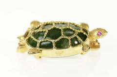 14K Yellow Gold Green Agate Ruby Eyed Turtle Statement Pin/Brooch