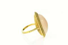 18K Yellow Gold Oval Coral Retro Cabochon Cocktail Ring