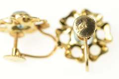 14K Yellow Gold 1940's Blue Topaz Flower Blossom Dangle Earrings