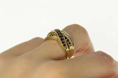 10K Yellow Gold Sapphire Diamond Criss Cross Statement Band Ring