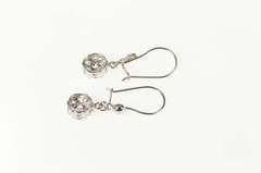 14K White Gold Classic Flower Round Cluster Dangle CZ Earrings