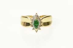 14K Yellow Gold Retro Classic Marquise Syn. Emerald Diamond Ring