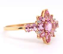Charming Yellow Gold Lance Fischer Ceylon Pink Sapphire and Diamond Ring