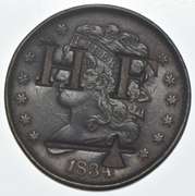 1834 Classic Head Half Cent - Counterstamped HF