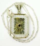 1920's Sterling Camphor Glass Silhouette Pendant & Chain