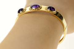 18K Yellow Gold Oval Amethyst Ornate Retro Bangle Bracelet