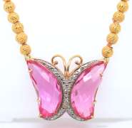 Incredible Pink Stone Butterfly in Beads Chain Necklace