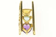 10K Yellow Gold Tiered Heart Amethyst Blue Topaz Citrine Pendant