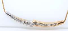 Fabulous Yellow Gold Two Tone Baguette Curved Bar Necklace