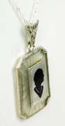 1920's Sterling Camphor Glass Silhouette Pendant & Chain