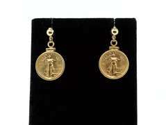 Unique 22K/14K $5 1/10th oz 1986 Gold American Eagle Coin Earrings