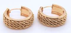 Handsome Yellow Gold Triple Row Rope Earrings