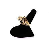 Illustrious Handmade Italian 14k Gold and Onyx Signet Ring with resting Panther