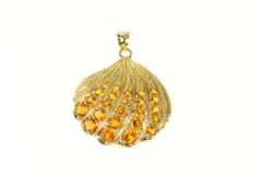 14K Yellow Gold Ornate Citrine Sea Clam Shell Ocean Motif Pendant