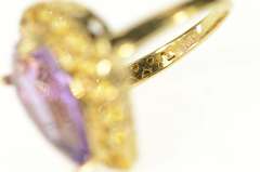 10K Yellow Gold Pear Amethyst Citrine Halo Cocktail Statement Ring