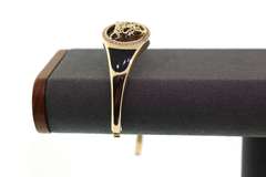 Gorgeous 14k Gold and Onyx Panther Rimmed with Cubic Zirconias adorning Handmade Italian Bangle Bracelet