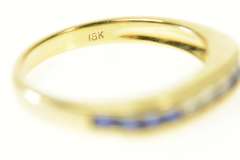 14K Yellow Gold Diamond Princess Sapphire Squared Band Ring