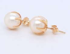 Elegant Pearl Stud Earrings in Yellow Gold